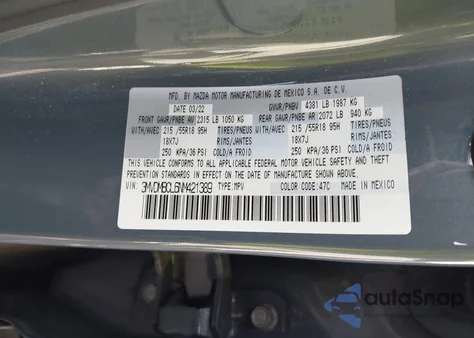 2022 Mazda Cx-30 Carbon Edition from USA, damaged, VIN 3MVDMBCL6NM421389